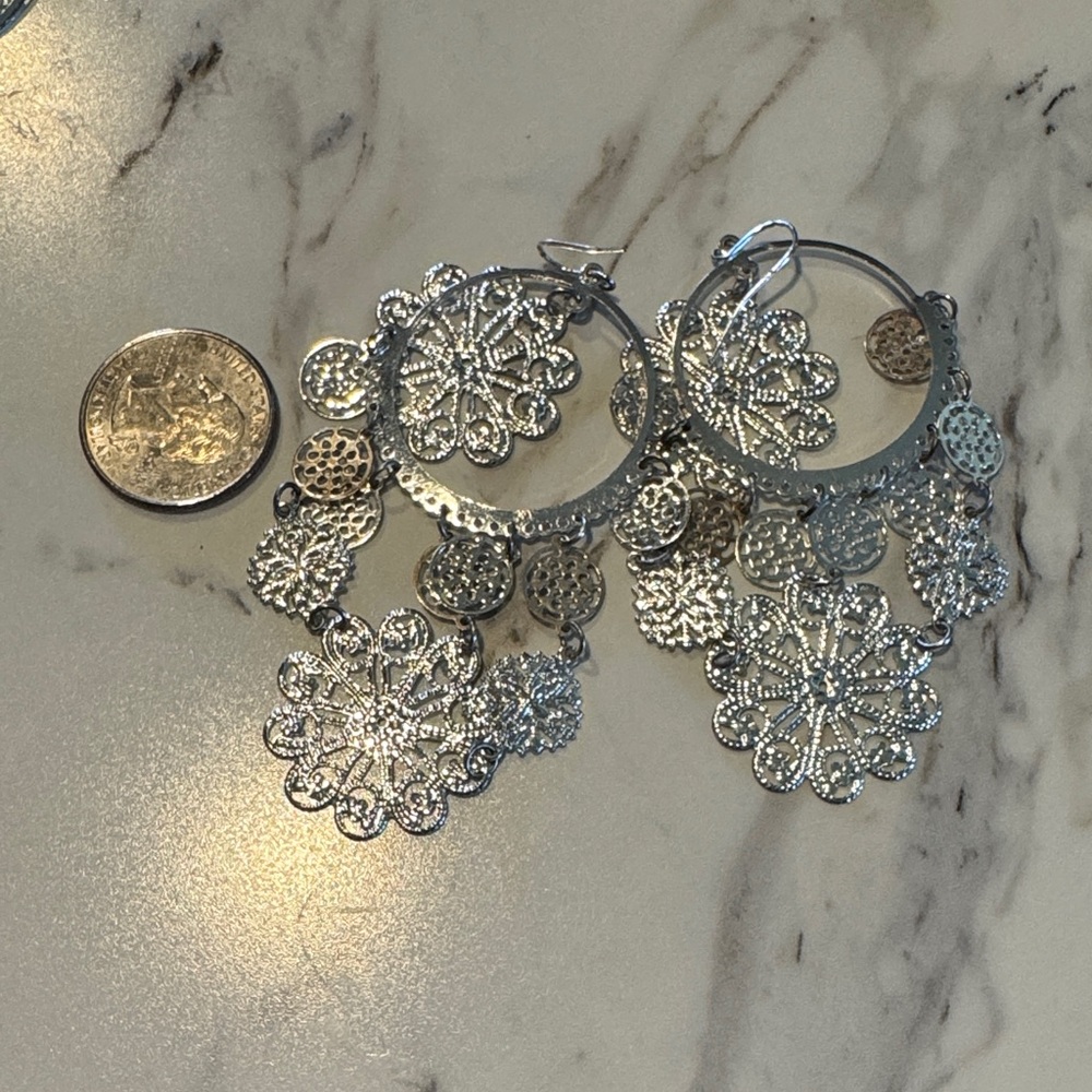 Silver Statement Earrings Set - Picture 3 of 7